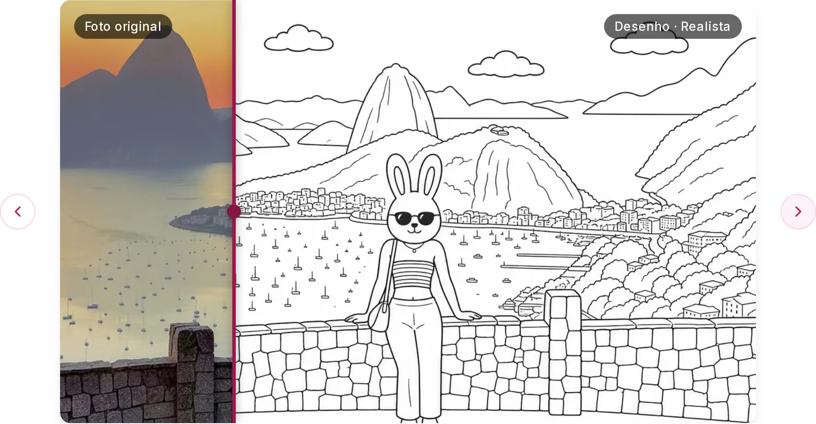 Print do seletor de estilo no site da LoveGoods, mostrando o antes e depois no estilo Realista