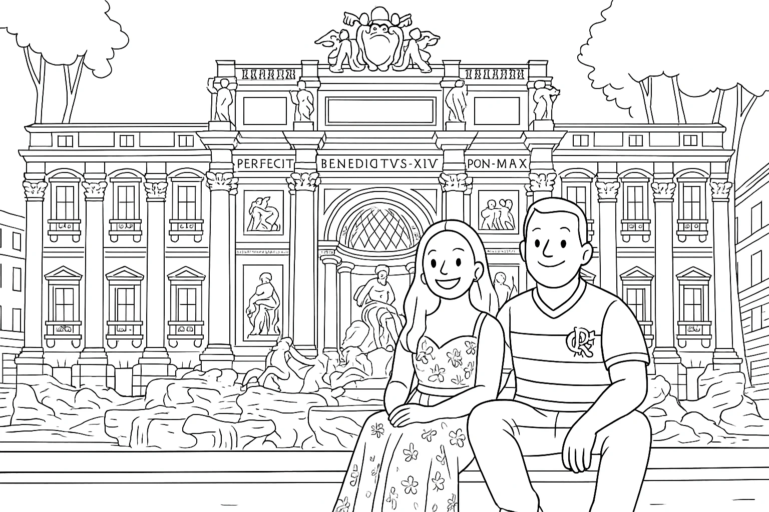 Foto de casal em viagem transformada em desenho